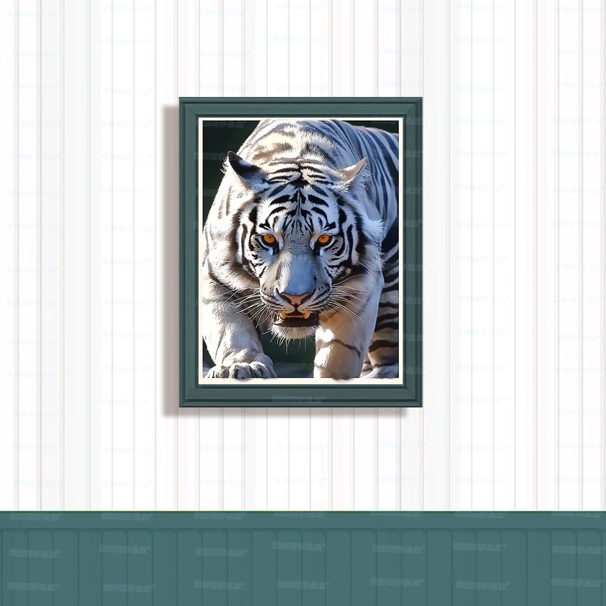 Mona Lisa real bordado de cruz tigre blanco nuevo estilo animal arte moderno sala de estar decoración pintura bordada de hilo a mano image 6