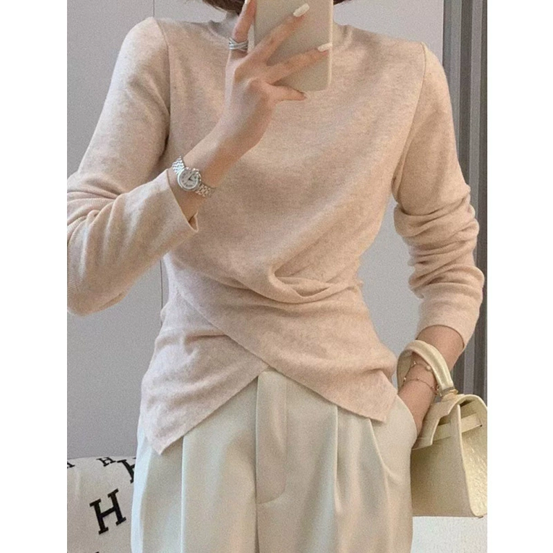 Женская трикотажная рубашка с неровным низом, весна-осень 2025, новая высококачественная короткая кофта, нишевый мягкий и вощеный топ