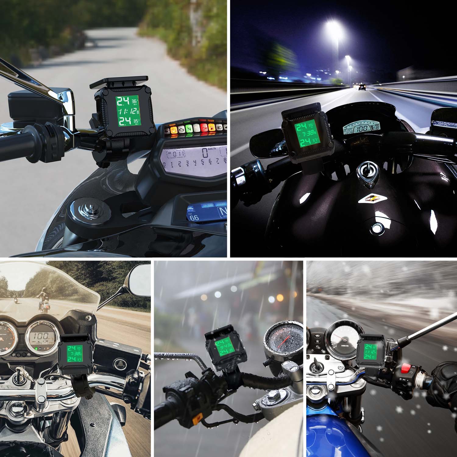 Motorcycle Tire Pressure Monitor, Motorcycle Tire Pressure Solar-Powered High-Precision Sensor Detector, Portable