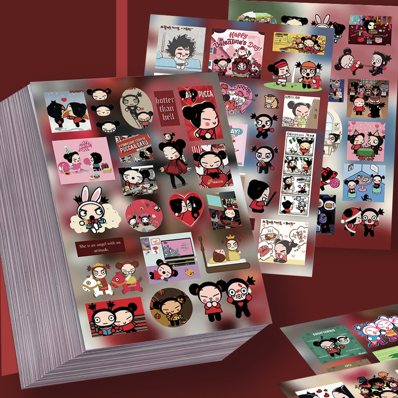 8 Pieces of Pucca Die-Cut Stickers, Popular Kung Fu Girl Garu Ninja Boy Notebook Material Waterproof Stickers