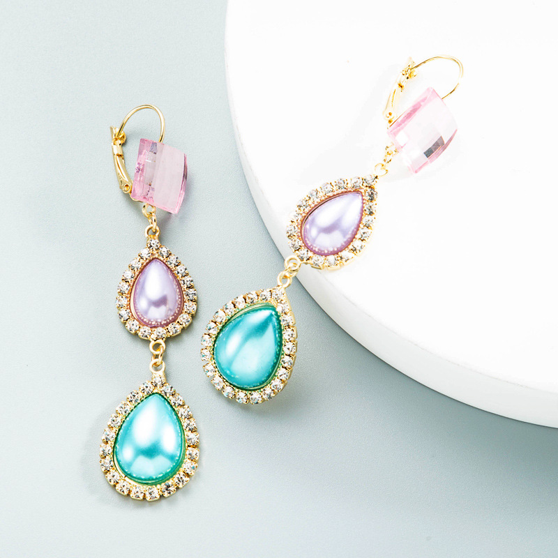 Pearl Water Drop Square Crystal Retro Earrings Wholesale Jewelry Nihaojewelry display picture 4