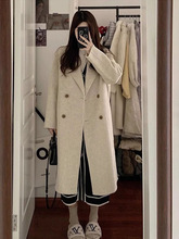 灰色夹棉韩系毛呢外套秋冬中长款加厚加绒显高小个子呢子大衣