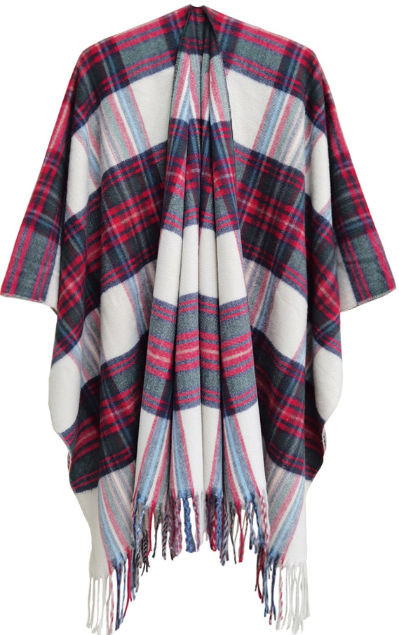 Unisex Autumn/Winter women's split cape thickened plaid bristle fringe cape_viptrois.com