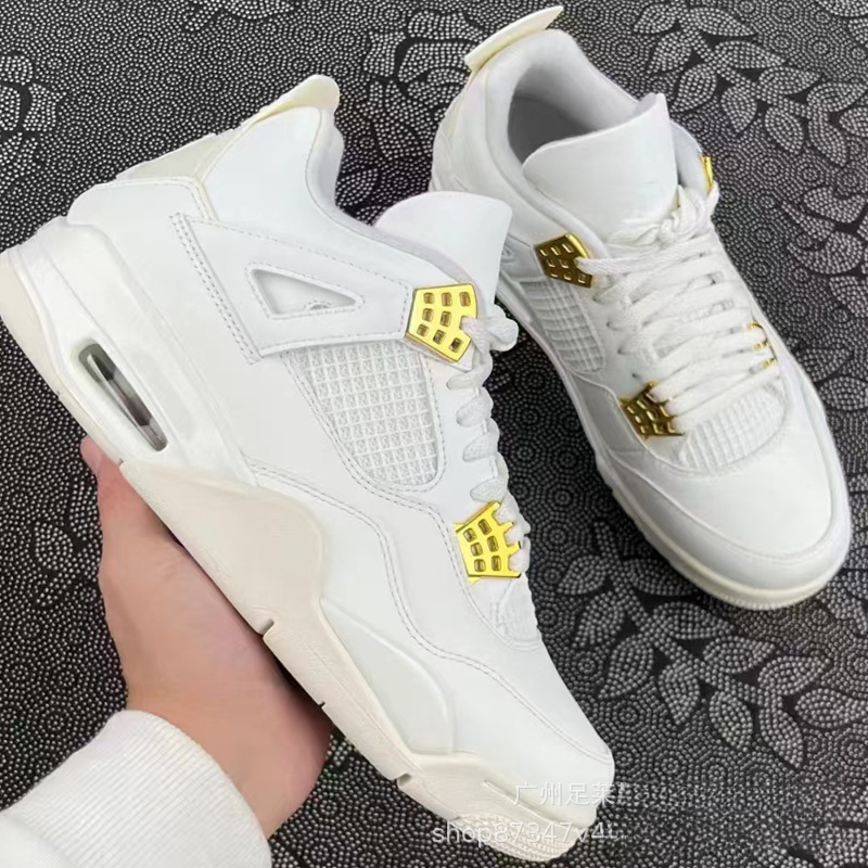 Putian Pure Original Aj4 White Golden White Cement Paris Air Cushion Basketball Shoes Non-Slip Wear-Resistant Men's and Women's Shoes Joe 4 Sports Shoes