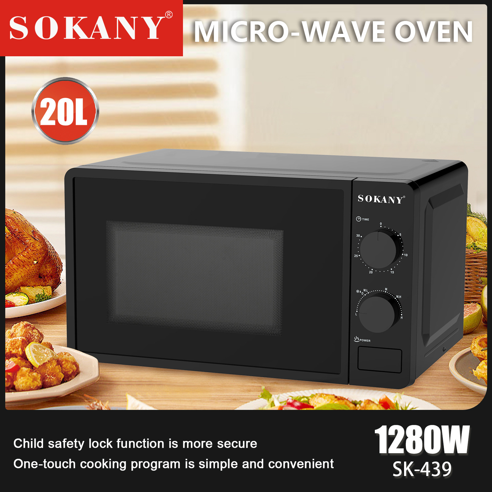 Sokany439 Electric Oven Microwave Oven Multi-Functional Household High-Power Baking Oven 20L Capacity Oven
