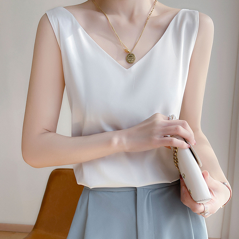 女西装打底缎面仿真丝醋酸上衣背心内搭吊带夏V领绸通勤风可外穿