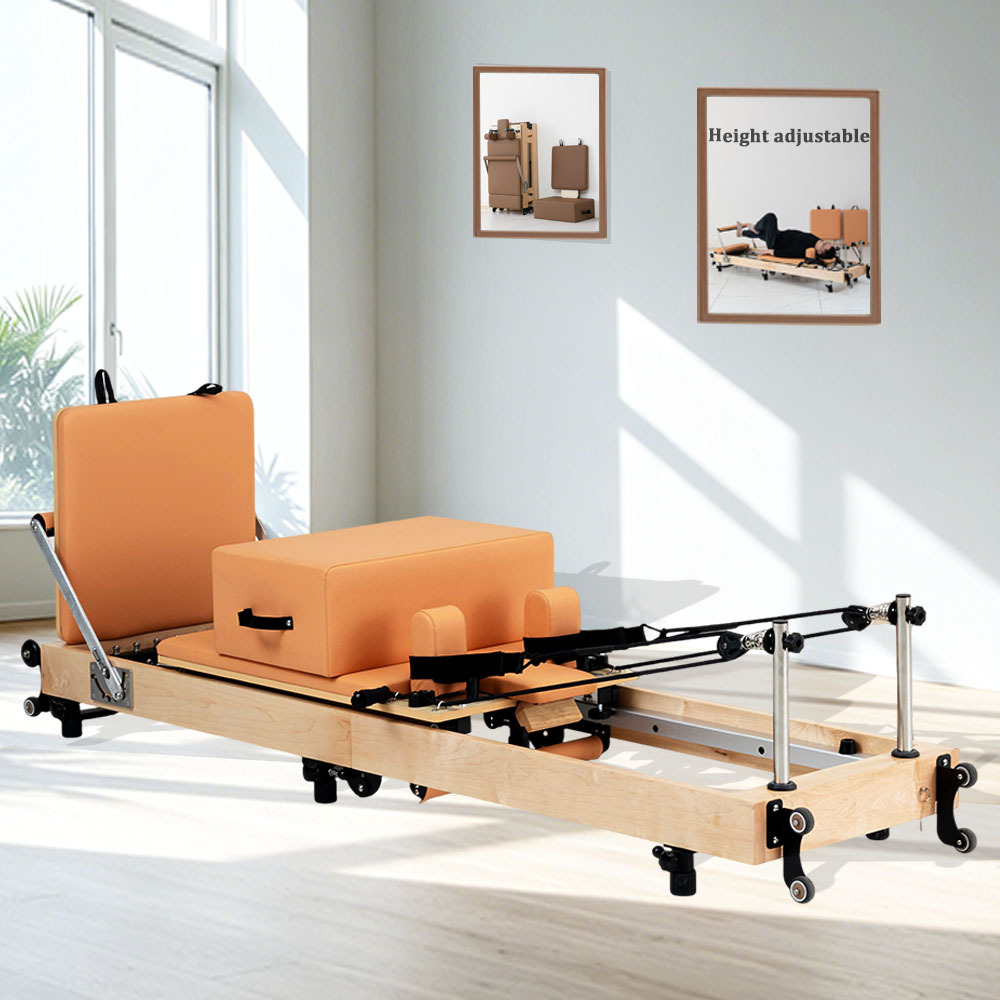 Cama de Pilates plegable, equipo de fitness para entrenamiento comercial en estudio de yoga, reformer.