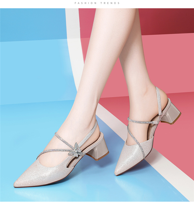 Sandal cao gót nữ mũi nhọn quai ngang Mary Jane Pháp gót dày 9 cm — 7126 vàng, 7126 bạc chi tiết 7