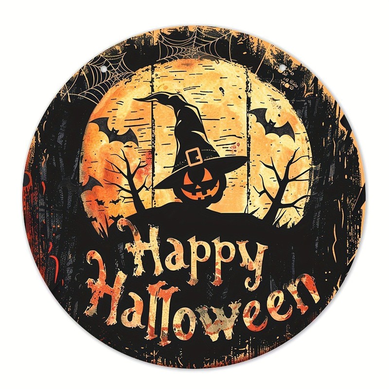 現物ハロウィーン木製フロントポーチ表札木製工芸品看板ハロウィーンパーティー装飾円形看板|undefined