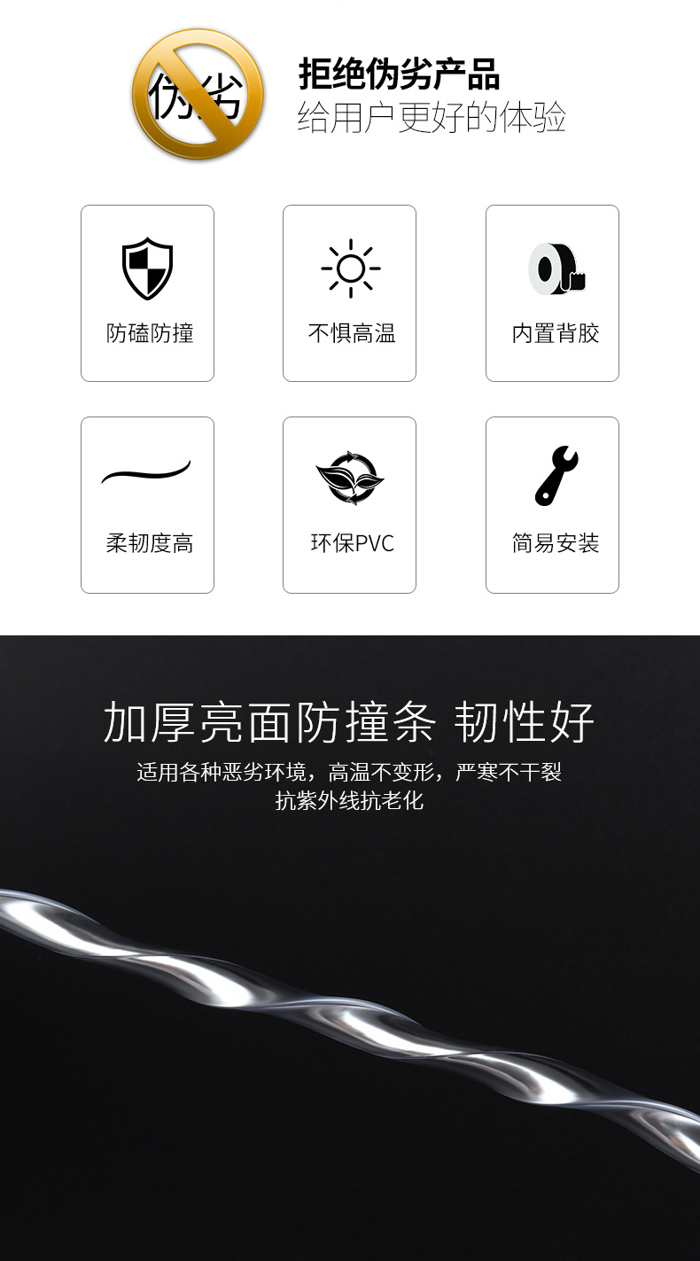 Car door electroplated anti-collision strip 5 meters 10 meters loading door anti-scratch bright surface protection sticker door trim