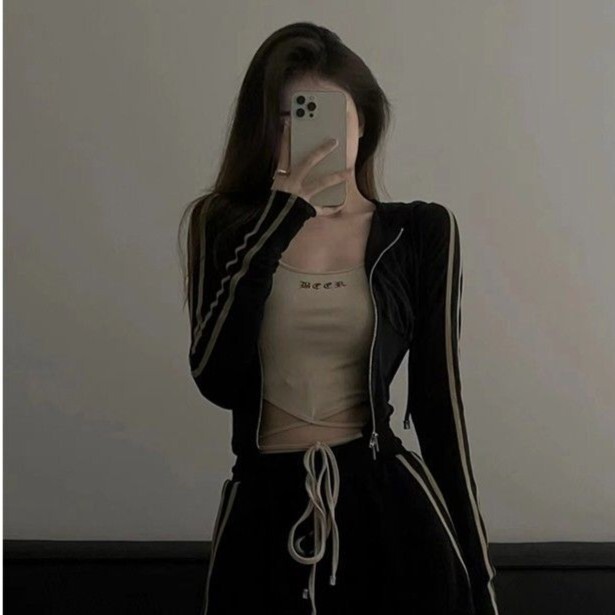 Sports Leisure Western Style Internet Celebrity Age-reducing Hot Street Hot Girl Short Zipper Jacket Hooded Cardigan Striped Slim-fit Long Sleeve