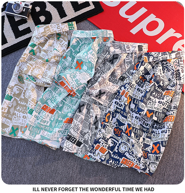 Men's Hawaiian Style Printed Short Sleeve Shirt Trendy Loose Casual Lapel Beach Wear_viptrois.com
