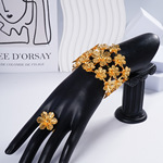 迪拜镀金花朵大手镯戒指首饰套装尼日利亚中东配饰珠宝饰品批发