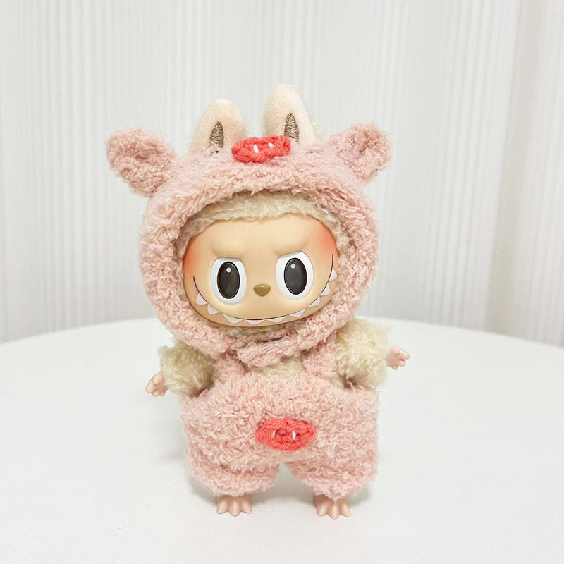 Caja ciega de 17cm, tela de tela, traje de mono de alce pequeño de terciopelo de nube, colgante de labubu, vestido de Navidad de cerdo