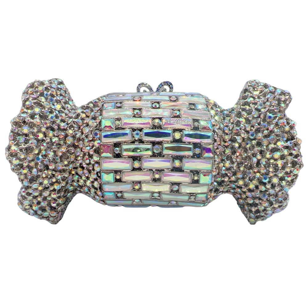 Túi xách tay dạ hội đính kim cương hình kẹo phong cách Stone bag — Đế vàng kim cương, Màu sâm panh, Bạc AB, hồng chi tiết 3