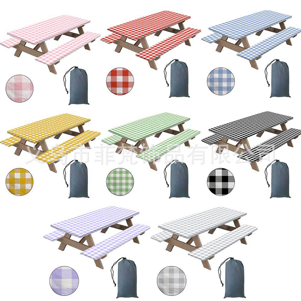 2025 New Three-Piece Patio Table Cover Set Picnic Tablecloth and Stool Cover Full Polyester Micro-Elastic Table Cover Waterproof and Oil-Proof No-Wash
