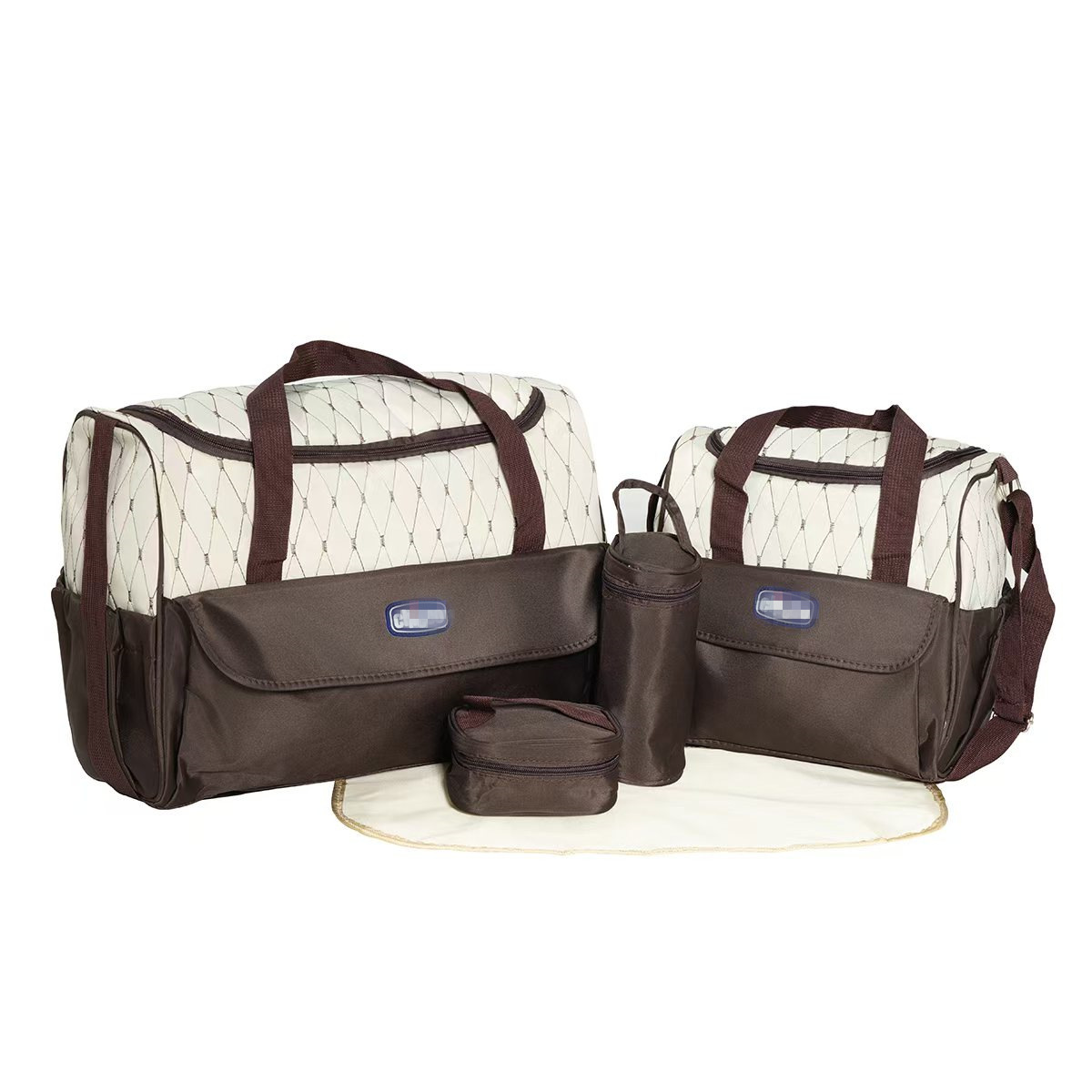 Conjunto de Cinco Piezas de Bolsa Maternal Acolchada con Diseño de Cuadros, Bolsa Maternal Multifuncional de Gran Capacidad para Guardar Pañales, de Hombro o Cruzada