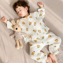 紗布睡衣兒童寶寶家居服春秋新款套裝寶寶空調服中小童開衫兩件套