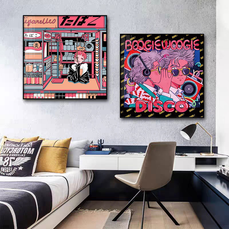 Trendy and Stylish Bar Background Wall Art, Cartoon Anime Murals, Vintage Decorative Paintings for Living Room and Dining Room