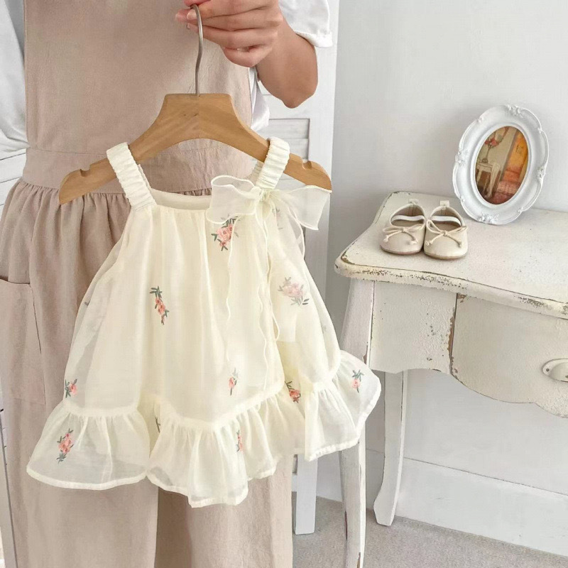 Vestido de verano para niña princesa vestido de culo bordado para bebés y niños pequeños