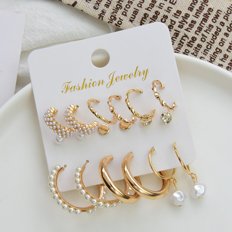 fashion inlaid pearl rhinestone earrings setpicture2