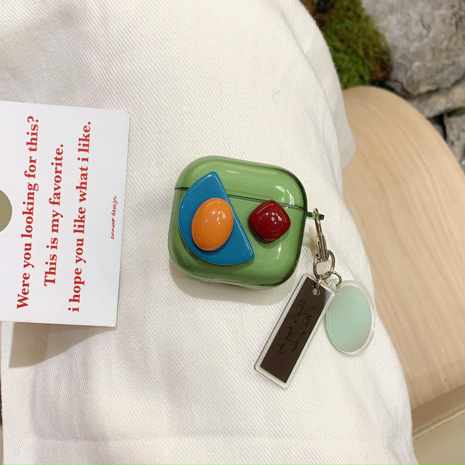 Joya tridimensional verde retro de nicho para Airpods nueva funda para auriculares Pro2 de 3/4 generación 1/2 generación pareja Pro