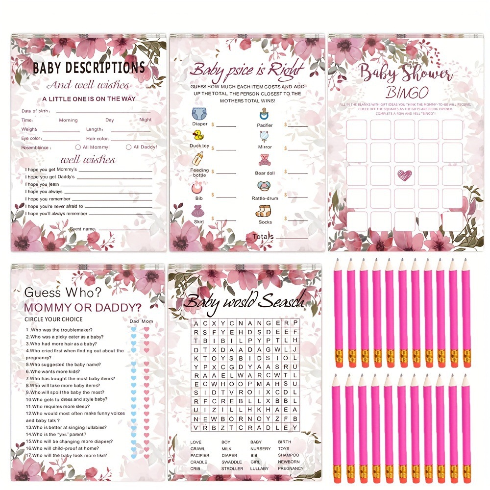 Hot-Selling In-Stock Baby Shower Game Set 125 Pieces Floral Wish Guessing Fun Activities Baptism Cards