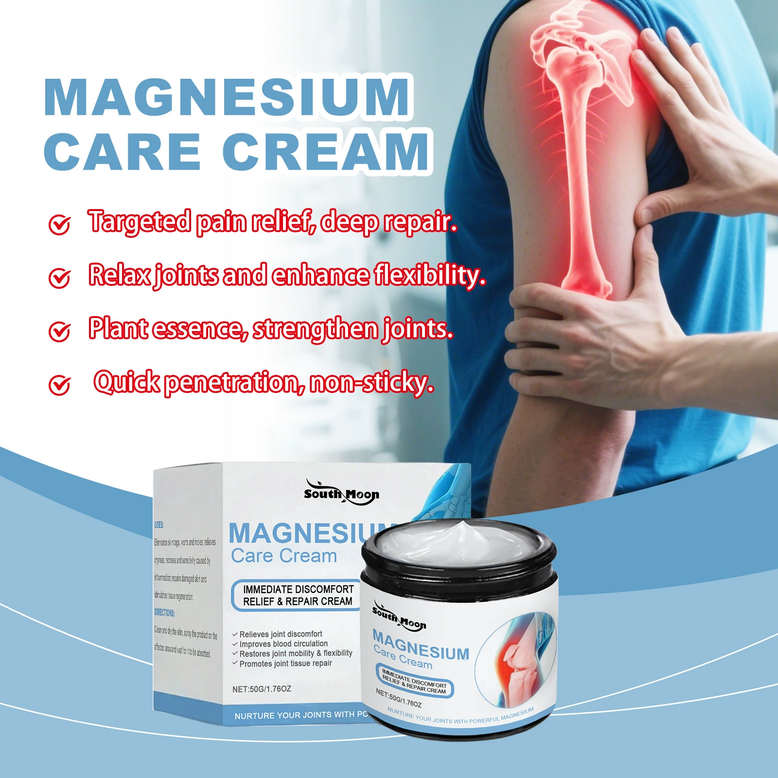 Магниевый крем для ухода за суставами South Moon питает суставы и колени, мягкая формула, крем для наружного массажа