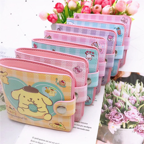 Cartoon Plaid Love Pacha Dog PU Wallet Soft Cute Cute Kuromi Student Children's Button Wallet Card Holder