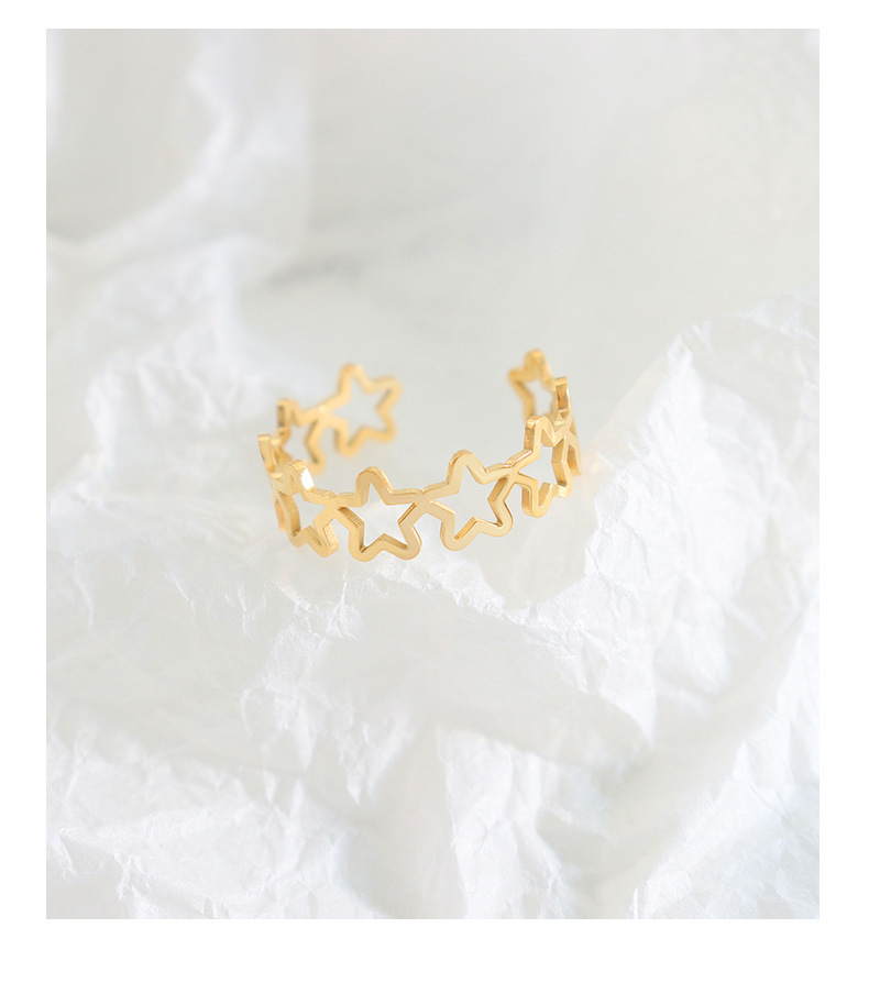 304 Stainless Steel Material Star Pattern Women'S Gender PVD Coated Real Gold Plated 18K Gold Star 304 Stainless Steel Simple Style Waterproof Non Tarnish Rings