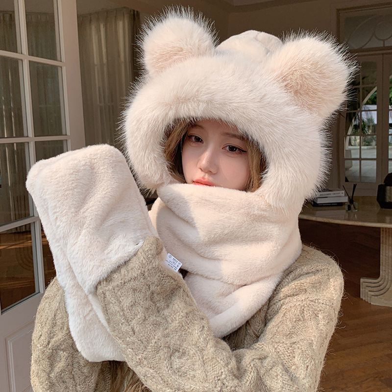 Peluches d'automne et d'hiver, écharpes pour enfants, gants, un joli ensemble trois pièces, protection auditive épaisse et coupe-vent, chaud_voghion.com