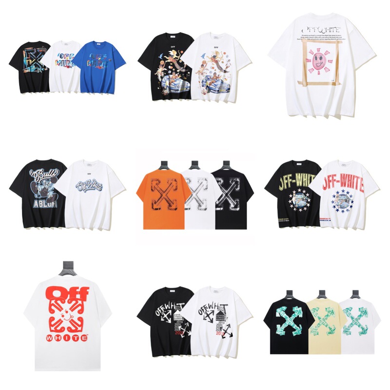 Ready Stock and Shipped in Seconds 24 New Summer Off-White High-Quality Versatile Printed Men's and Women's T-Shirt Short-Sleeved Collection 1