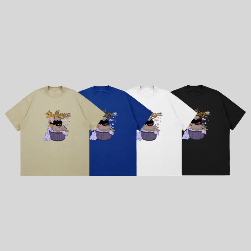 American Hippo Bath Letter Printing Heavy 260G Short Sleeve Men's ins Summer Fashion Brand Casual Loose Crewneck T-shirt