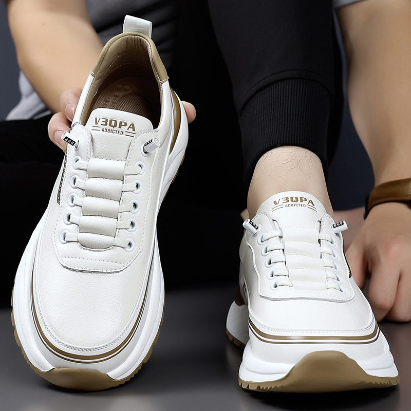 Giày thể thao nam sneaker cổ thấp đế dày gót 3–5 cm, mũi tròn, dây buộc, phối màu trắng đen kaki — H6892 màu kaki, H6892 màu trắng, H6892 màu đen