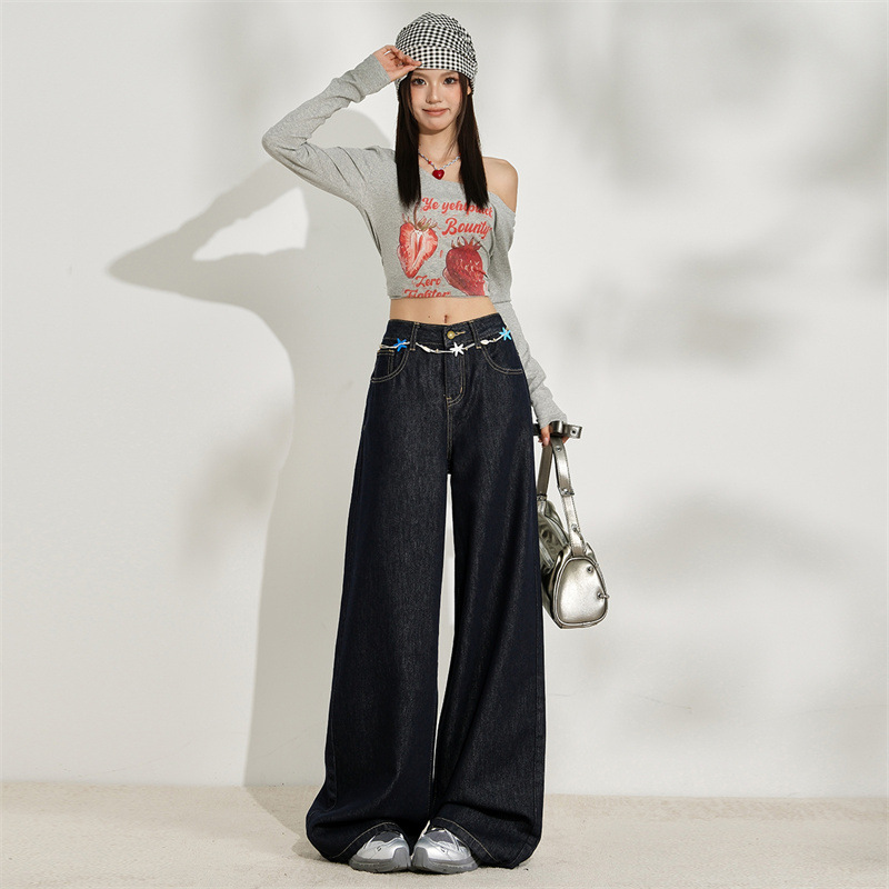 Calça jeans feminina de perna larga Lyocell cor original Tannin, elegante e simples, anti-desbotamento, look emagrecedor, calça comprida até o chão, outono 2025
