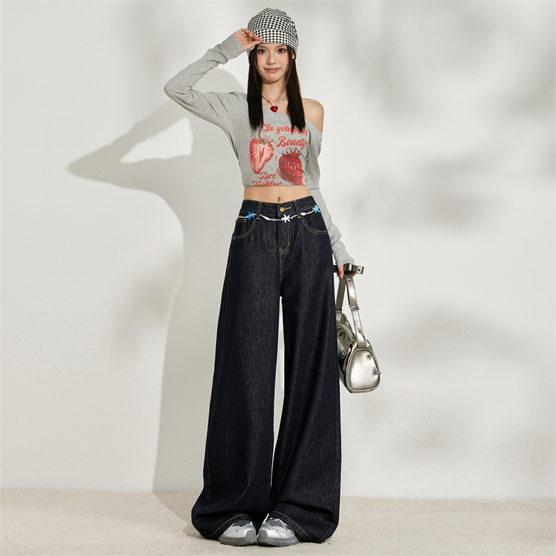 Denim Original Color Lyocell Wide-Leg Jeans for Women, Slimming and Drapey Floor-Length Pants, 2025 Autumn Slimming and Drapey Wholesale