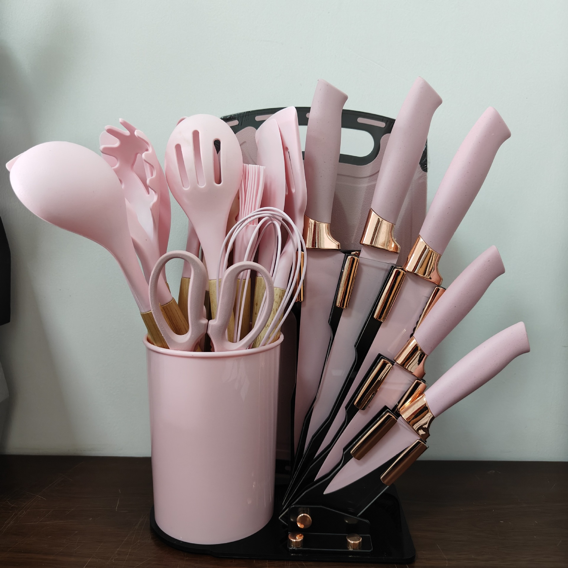 Set de 19 utensilios de cocina de silicona con soporte