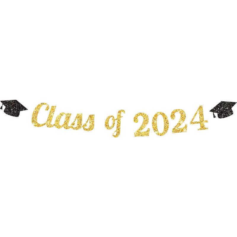 黑色博士帽+金色class of 2024拉旗