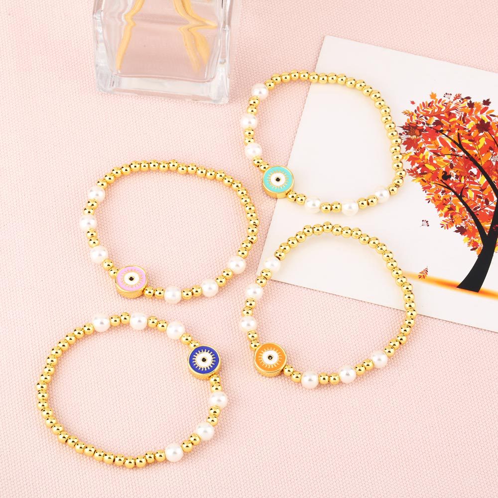European and American bracelet female evil eyes beaded pearl copper bracelet wholesale