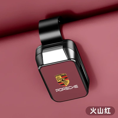 Suitable for Porsche Car Glasses Clip Cayenne 718Macan Panamera Storage Rack Artifact Taycan911 (Car Glasses Clip/Bill Clip) - porsche-glasses-clip-y001-leather-style-volcano-red