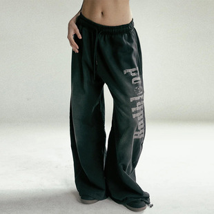 Korean Badblood Bcac Series American Loose Casual Sports Pants Washed Wide Leg Pants Women's Washed Trendy