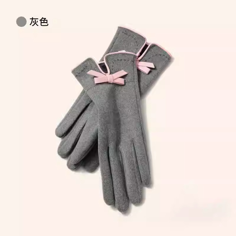 手套女冬季不倒绒手套冬蝴蝶结加绒触屏保暖抓绒骑行开车女士手套|undefined