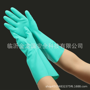 Oil-resistant anti-chemical acid and alkali-resistant gloves oil-proof wear-resistant rubber machine repair labor protection green nitrile protective industrial gloves