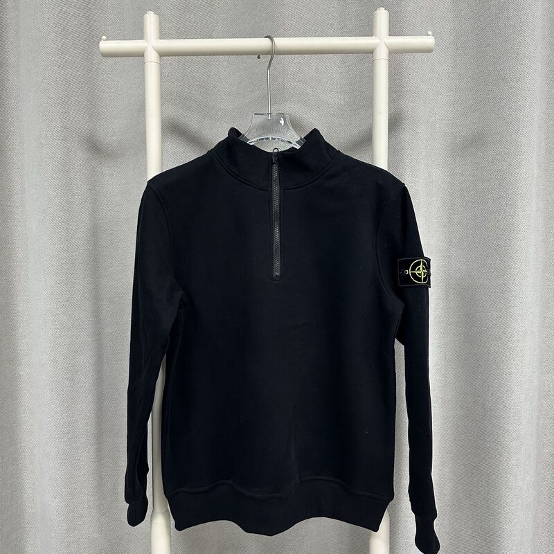 Stone Island New Spring and Autumn Style Ins Compass Badge Half-Zip Pullover Solid Color Stand Collar Loose Sweatshirt for Men