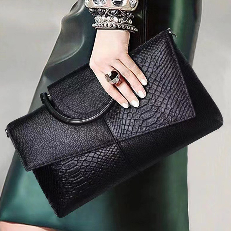Retro Crocodile Embossed Handbag Leather Clutch New Trendy Large Capacity Banquet Bag Fashion Elegant Wallet For Women - Thumbnail 2