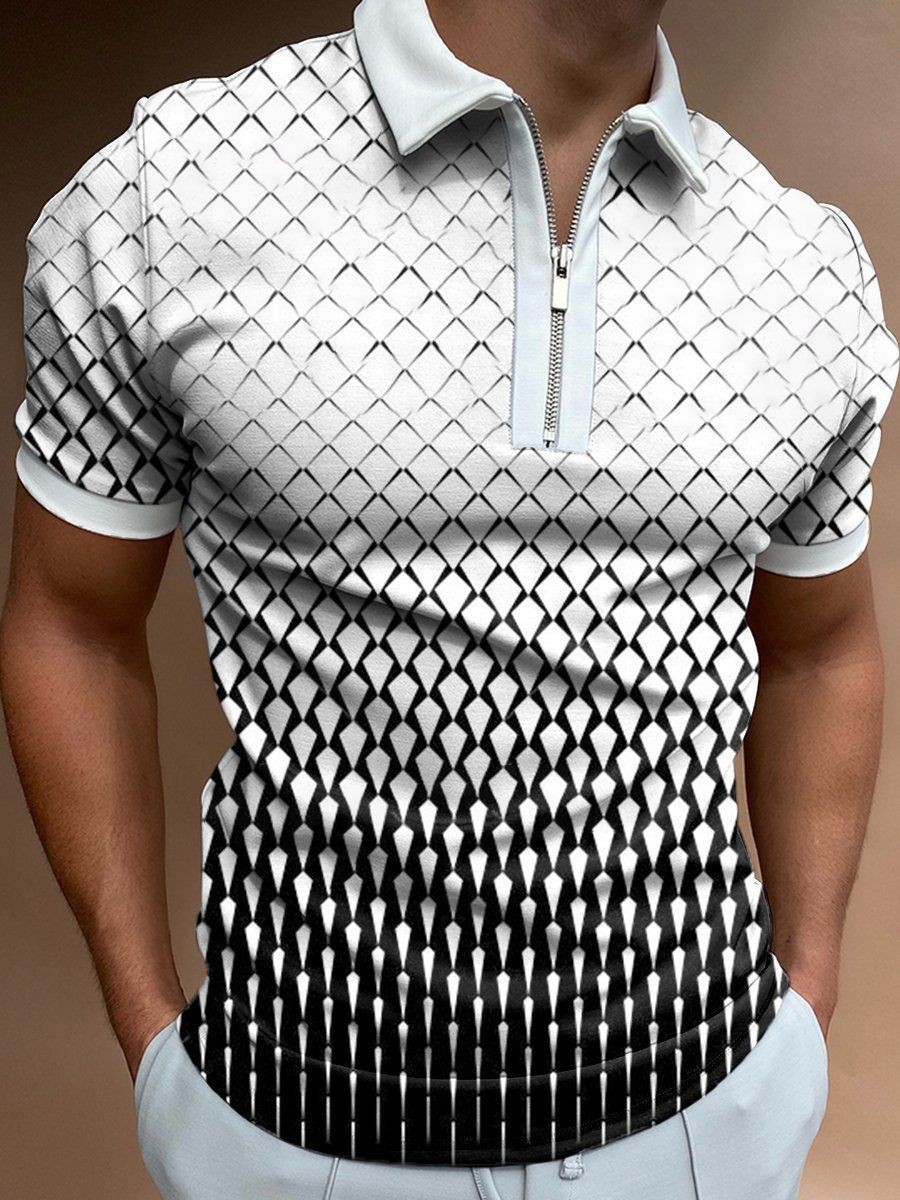 Deportes de verano para hombres, solapa suelta transpirable, cremallera de manga corta, chaqueta de polo, camisa POLO de todo fósforo, impresión 3D de moda