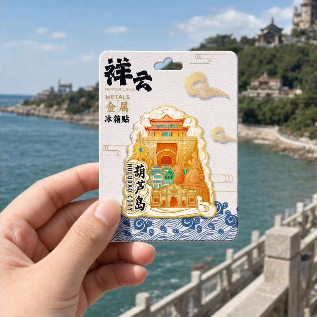 辽宁葫芦岛兴城古城木质文创旅游纪念品打卡地标金属创意城市冰箱