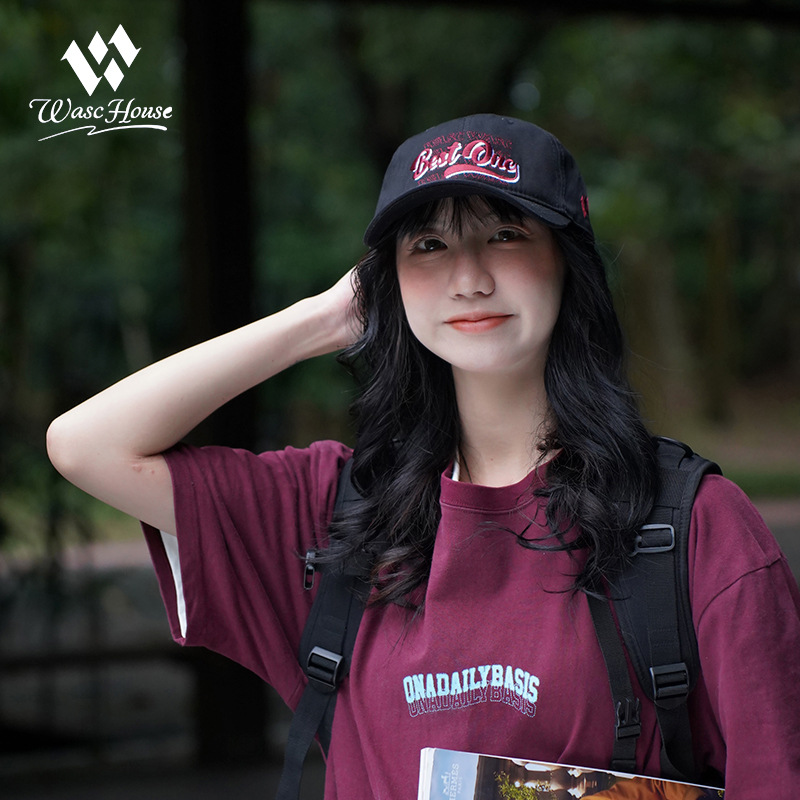 WASC large head circumference shows small face hat female fashion American retro embroidery baseball cap Korean sunshade baseball cap factory 