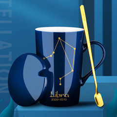 Star Ceramic Mug with Lid and Spoon Milk Coffee Cup Tea Cup for Men and Women Couple Home Water Cup for Children Summer