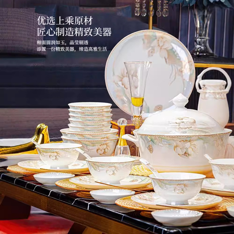 Tableware Set 2026 New High-End Jingdezhen Light Luxury Housewarming Ceramic Bowl and Plate Set Household Bowl and Plate Combination